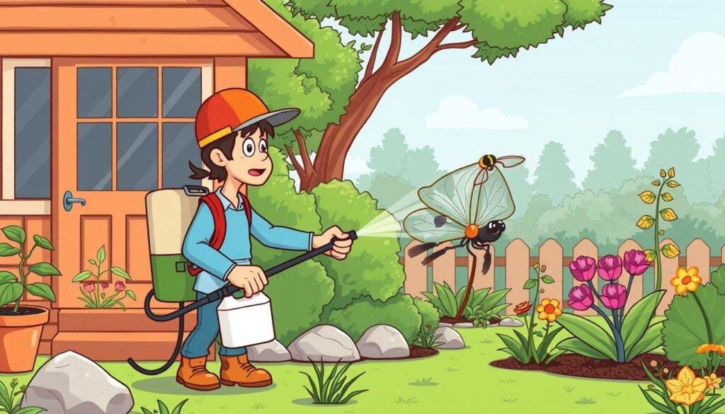 Image of a homeowner using professional-grade insecticide spray Image of a homeowner using professional-grade insecticide spray